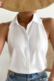 White Casual Print Solid Patchwork Shirt Collar Tops