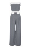 Grey Casual Patchwork Backless Contrast Strapless Sleeveless Two Pieces