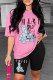 Pink Casual Print Letter O Neck Short Sleeve Two Pieces