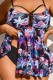 Black Sexy Print Hollowed Out Backless Spaghetti Strap Plus Size Swimwear (With Paddings)