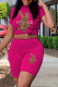 Rose Red Casual Street Print Patchwork O Neck Short Sleeve Two Pieces