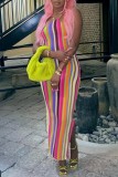 Rose Red Sexy Striped Bandage Backless Halter Long Dress Dresses