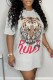 Grey Casual Print Basic O Neck T-shirt Dress Short Sleeve Dress