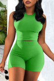 Rose Red Casual Sportswear Solid Patchwork O Neck Two Pieces