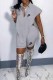 Grey Casual Print Letter Asymmetrical Turndown Collar Sleeveless Two Pieces