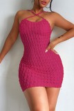 Pink Sexy Solid Bandage Backless Spaghetti Strap Sleeveless Dress Dresses