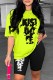 Green Casual Print Letter O Neck Short Sleeve Two Pieces