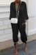 Black Casual Print Patchwork Turndown Collar Long Sleeve Two Pieces