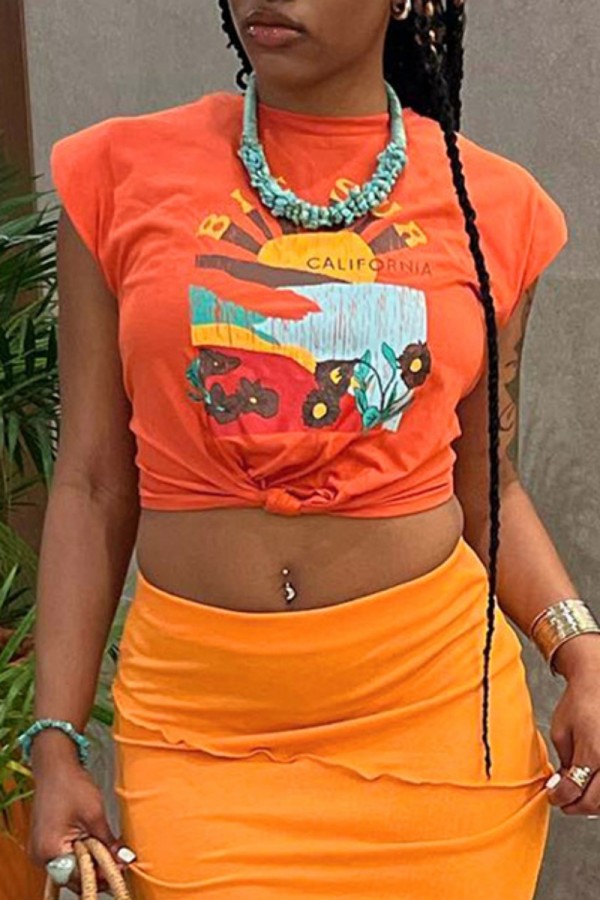 White Casual Print Basic O Neck T-Shirts