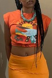 White Casual Print Basic O Neck T-Shirts