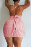 Pink Sexy Solid Bandage Backless Spaghetti Strap Sleeveless Dress Dresses