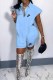 Sky Blue Casual Print Letter Asymmetrical Turndown Collar Sleeveless Two Pieces