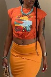 White Casual Print Basic O Neck T-Shirts