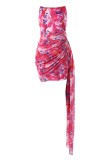 Rose Red Sexy Not Positioning Printed Backless Strapless Sleeveless Dress Dresses