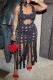 Black Sexy Solid Tassel Hollowed Out See-through U Neck Vest Dress Dresses