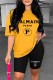 Yellow Casual Print Letter O Neck Short Sleeve Two Pieces