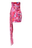 Rose Red Sexy Not Positioning Printed Backless Strapless Sleeveless Dress Dresses