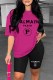 Rose Red Casual Print Letter O Neck Short Sleeve Two Pieces
