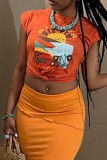 White Casual Print Basic O Neck T-Shirts