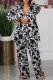 Black Casual Print Cardigan Vests Pants Turndown Collar Long Sleeve Three Piece Set
