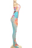 Red Sexy Casual Print Backless Strapless Sleeveless Two Pieces