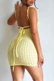 Pink Sexy Solid Bandage Backless Spaghetti Strap Sleeveless Dress Dresses