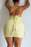 Pink Sexy Solid Bandage Backless Spaghetti Strap Sleeveless Dress Dresses