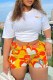 White Street Print Letter O Neck Short Sleeve Two Pieces