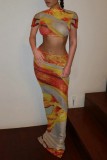 Colour Casual Print Basic Half A Turtleneck Short Sleeve Two Pieces