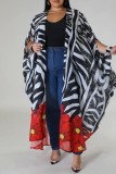Green Casual Print Cardigan Plus Size Two Pieces