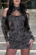 Grey Sexy Solid Ripped Hollowed Out Patchwork Half A Turtleneck Wrapped Skirt Dresses