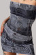 Black Street Print Patchwork Strapless Wrapped Skirt Dresses