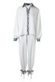 White Casual Print Patchwork Turndown Collar Long Sleeve Two Pieces