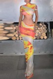 Colour Casual Print Basic Half A Turtleneck Short Sleeve Two Pieces