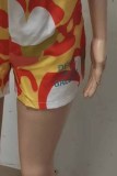 White Street Print Letter O Neck Short Sleeve Two Pieces