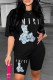 Black Casual Print Letter O Neck Short Sleeve Two Pieces