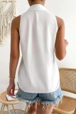 White Casual Print Solid Patchwork Shirt Collar Tops