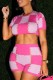 Rose Red Casual Patchwork Hollowed Out Contrast O Neck Short Sleeve Two Pieces