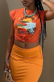 White Casual Print Basic O Neck T-Shirts