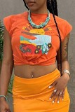 White Casual Print Basic O Neck T-Shirts