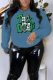 Blue Casual Street Print Patchwork O Neck Tops