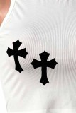 White Sexy Print Patchwork O Neck Tops