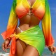 Green Yellow Sexy Gradual Change Print Frenulum Swimwears (With Paddings)