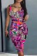 Fuchsia Casual Print Basic U Neck Vest Dress Dresses