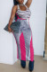 Rose Red Casual Print Patchwork U Neck One Step Skirt Dresses