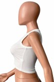 White Sexy Print Patchwork O Neck Tops
