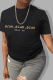Black Casual Daily Print Patchwork Letter O Neck T-Shirts