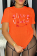 Orange Sweet Street Print Patchwork Letter O Neck T-Shirts