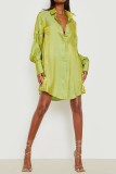 Blue Casual Solid Patchwork Turndown Collar Shirt Dress Dresses