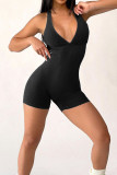 Green Sportswear Letter Patchwork Backless Fold V Neck Skinny Rompers